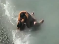 Hidden camera recorded a chubby wife masturbating and fucking in the water 
